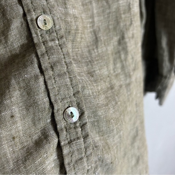 Foxcroft Oatmeal Lagenlook 100% Linen Long Sleeve Button Down Top - Picture 6 of 9